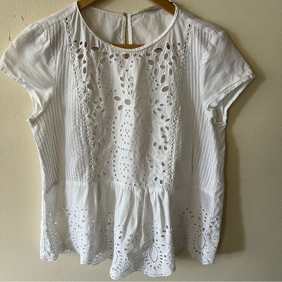 Zara Trafaluc White Eyelet Blogger Favourite Prairie Western Cowgirl Top Women M - Picture 2 of 12